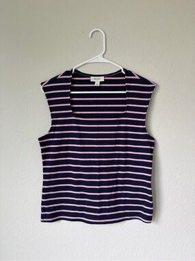 ON 34th Navy & Pink Striped Scoop Neck Tank Women’s Size Large